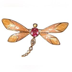 KJL AVON Dragonfly Brooch Pink Rhinestone